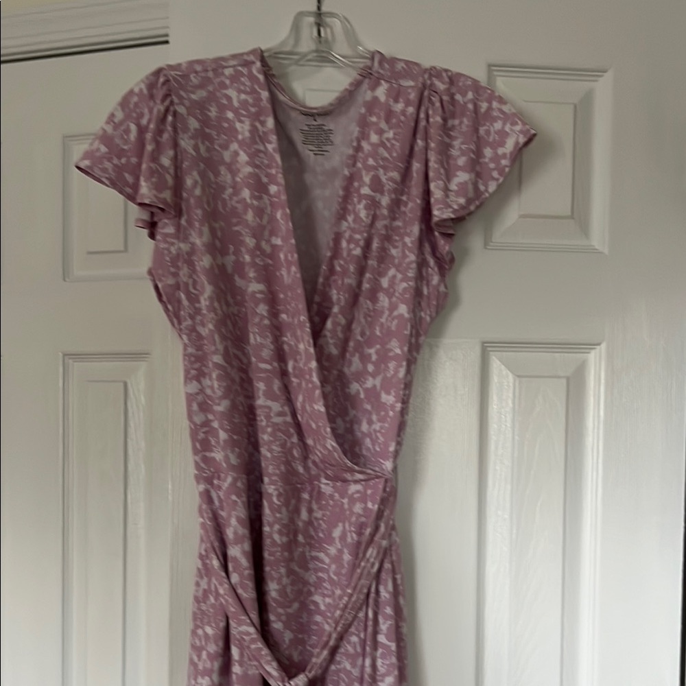 Pink Flutter Sleeve Sundress with Plunge Neckline